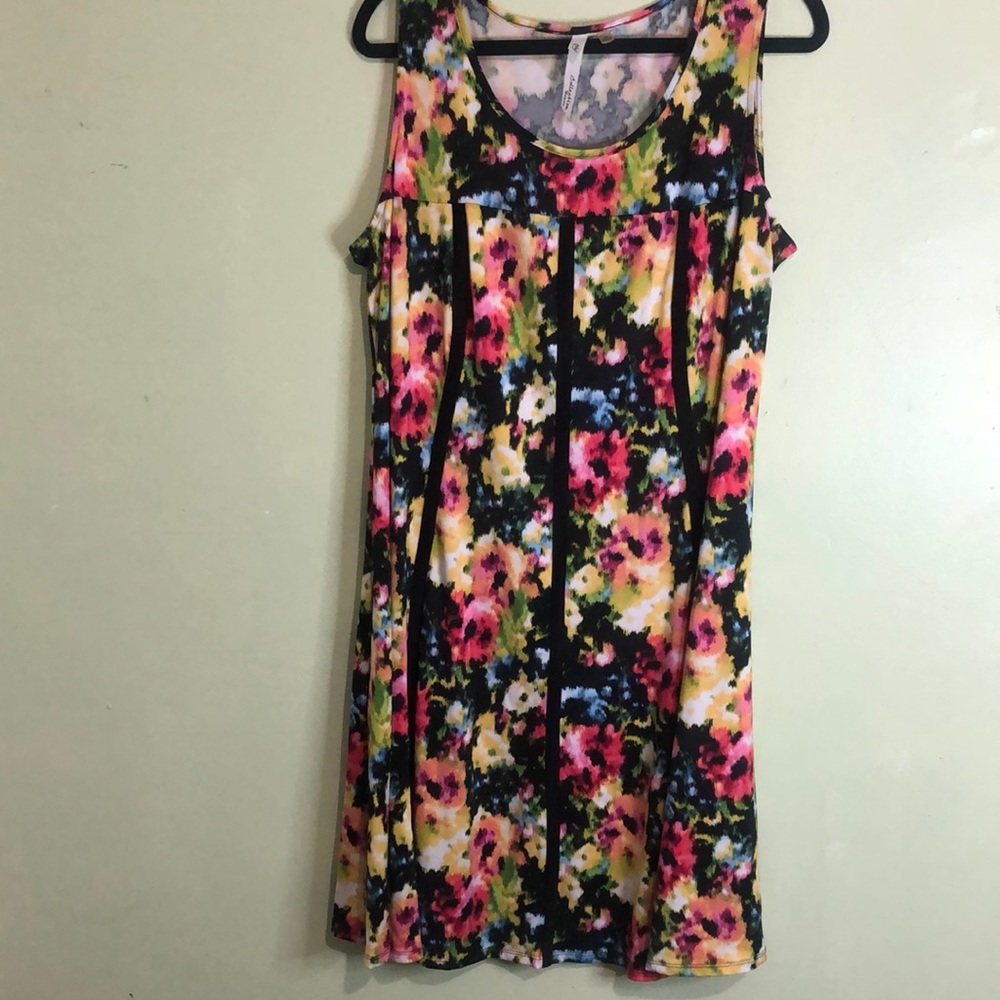 NY Collection Floral Sleeveless Mini Dress - Black and Multicolor